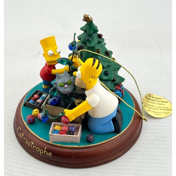 SIMPSONS Bradford Tree Christmas Ornament Illuminated "Cat-astrophe" Homer Bart - Picture 2 of 8